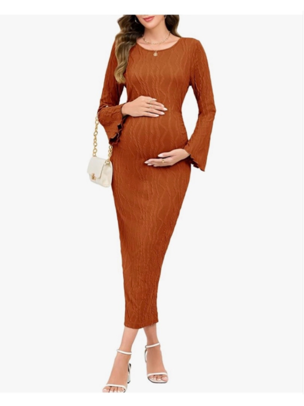 NEW Off The Shoulder Maternity Dress Ruched Ribbed Knit Bodycon Mermaid S